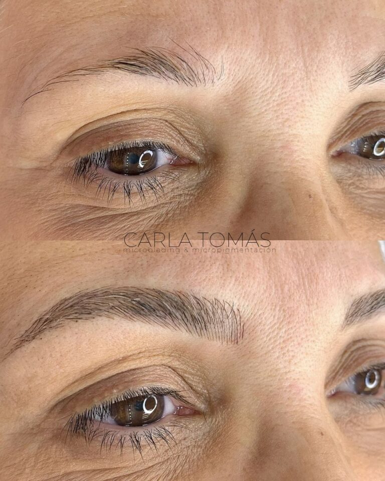 Microblading de cejas pelo a pelo en cejas escasas, antes y despues en Zaragoza, Carla Tomas