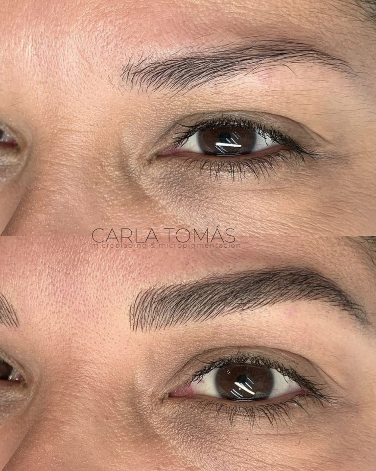 Cejas definidas con microblading en Daroca, comparativa antes y después, Carla Tomás